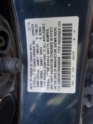 2HGFC2F72HH500428 - 2017 HONDA CIVIC EX BLACK photo 12