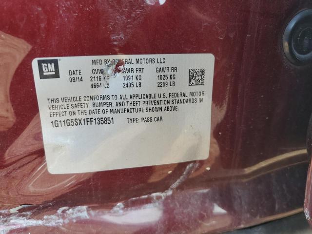 1G11G5SX1FF135851 - 2015 CHEVROLET MALIBU LTZ 勃艮第红 照片 12