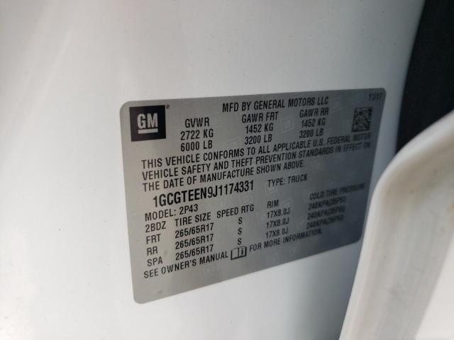 1GCGTEEN9J1174331 - 2018 CHEVROLET COLORADO ZR2 WHITE photo 12