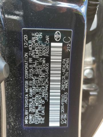 JTDEPMAE2MJ164806 - 2021 TOYOTA COROLLA LE BLACK photo 12