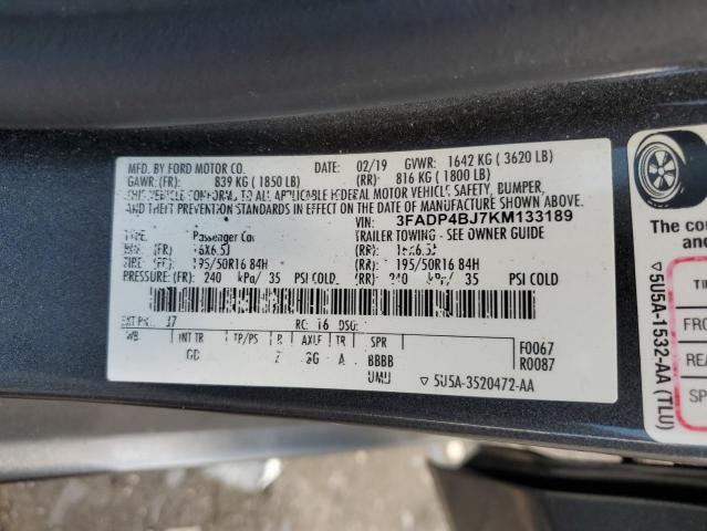 3FADP4BJ7KM133189 - 2019 FORD FIESTA SE GRAY photo 13