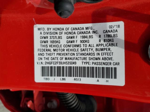 2HGFC2F59JH535049 - 2018 HONDA CIVIC LX RED photo 12