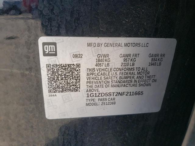 1G1ZD5ST2NF211665 - 2022 CHEVROLET MALIBU LT BLACK photo 12