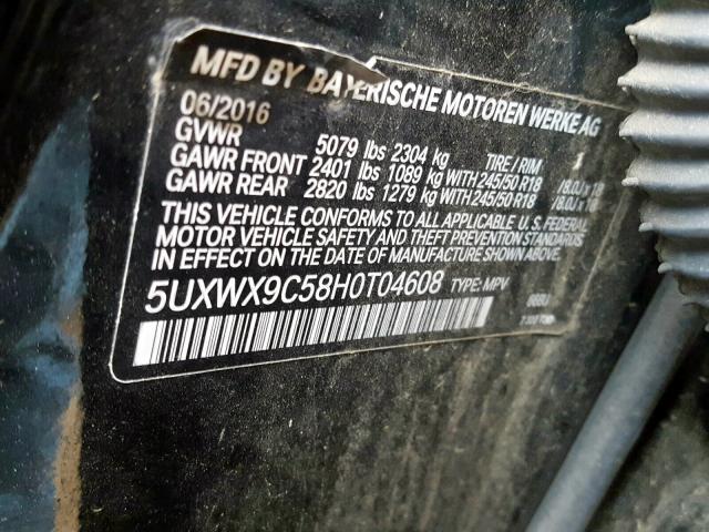 5UXWX9C58H0T04608 - 2017 BMW X3 XDRIVE28I  photo 10