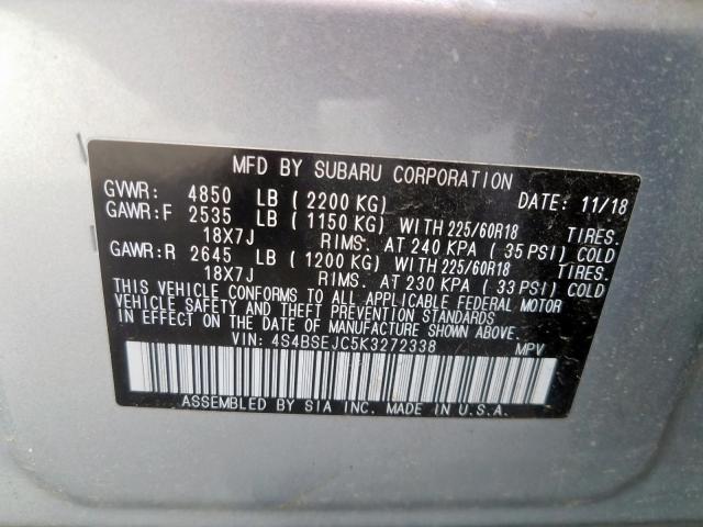 4S4BSEJC5K3272338 - 2019 SUBARU OUTBACK 3.6R LIMITED  photo 10