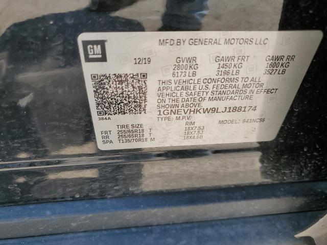 1GNEVHKW9LJ188174 - 2020 CHEVROLET TRAVERSE LT BLACK photo 13