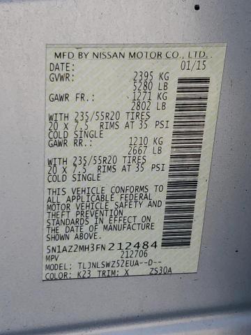 5N1AZ2MH3FN212484 - 2015 NISSAN MURANO S SILVER photo 13