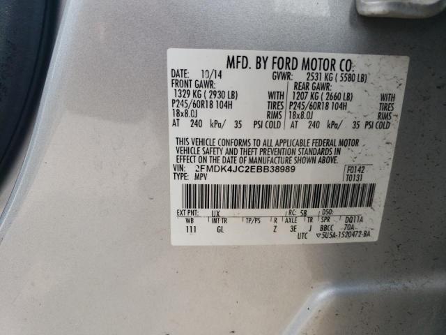 2FMDK4JC2EBB38989 - 2014 FORD EDGE SEL SILVER photo 12