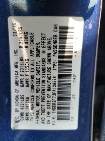 1HGCR2F73FA138879 - 2015 HONDA ACCORD EX BLUE photo 12