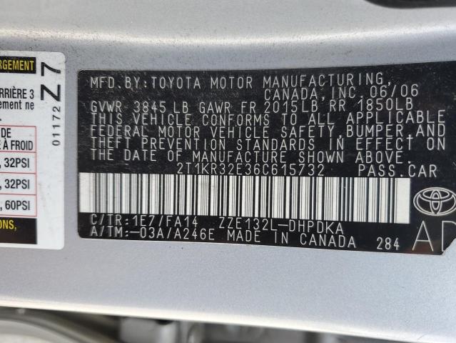 2T1KR32E36C615732 - 2006 TOYOTA COROLLA MA XR SILVER photo 13