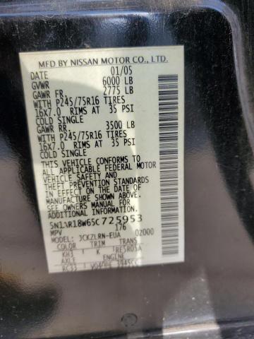 5N1AR18W65C725953 - 2005 NISSAN PATHFINDER LE BLACK photo 13