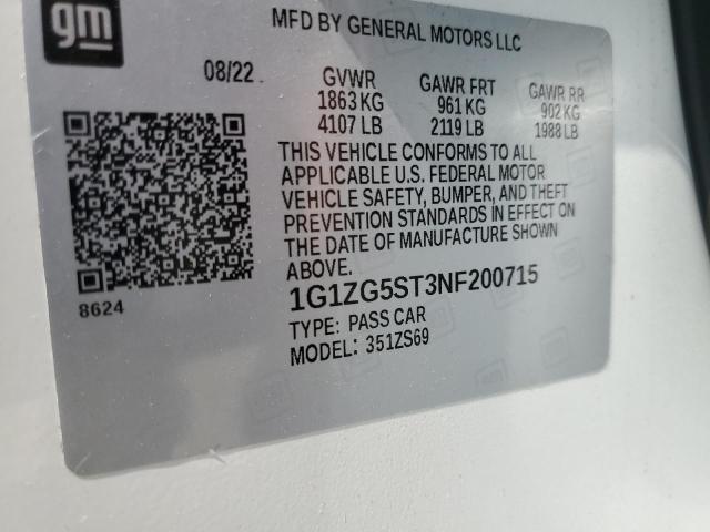 1G1ZG5ST3NF200715 - 2022 CHEVROLET MALIBU RS WHITE photo 12