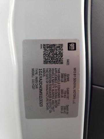 1G1YA2D43M5113323 - 2021 CHEVROLET CORVETTE STINGRAY 1LT WHITE photo 12