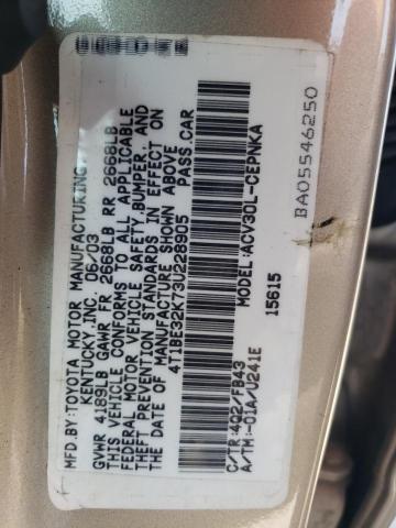 4T1BE32K73U228905 - 2003 TOYOTA CAMRY LE ბეჟი ფოტო 12