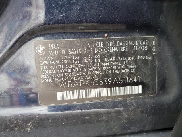 WBAPK53539A511641 - 2009 BMW 3 SERIES XI SULEV BLUE photo 12