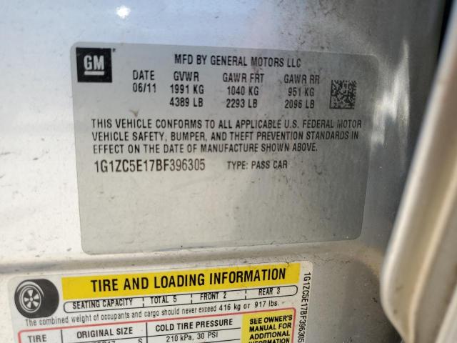 1G1ZC5E17BF396305 - 2011 CHEVROLET MALIBU 1LT 银色 照片 12