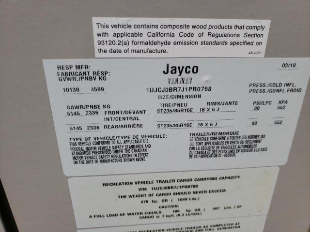 1UJCJ0BR7J1PR0768 - 2018 JAYCO JAY FLIGHT BEIGE photo 10