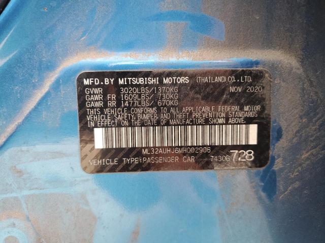 ML32AUHJ6MH002906 - 2021 MITSUBISHI MIRAGE ES BLUE photo 12