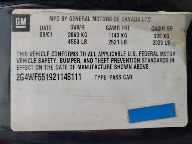 2G4WF551921148111 - 2002 BUICK REGAL GS BLACK photo 13