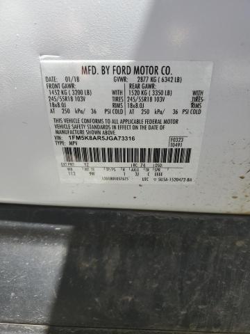 1FM5K8AR5JGA73316 - 2018 FORD EXPLORER POLICE INTERCEPTOR თეთრი ფოტო 13