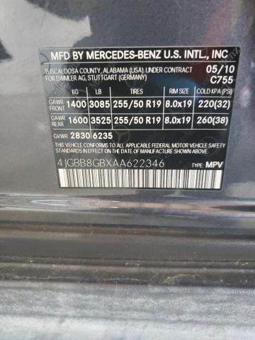 4JGBB8GBXAA622346 - 2010 MERCEDES-BENZ ML 350 4MATIC GRAY photo 12