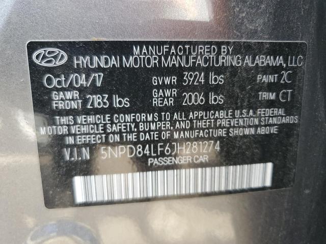 5NPD84LF6JH281274 - 2018 HYUNDAI ELANTRA SEL GRAY photo 12