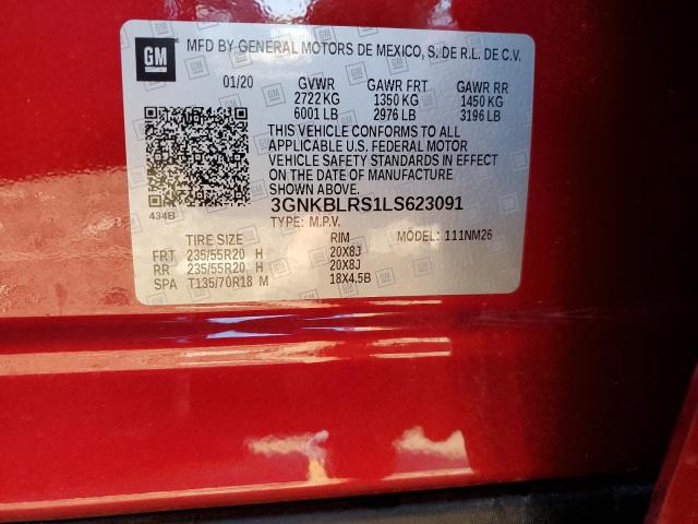 3GNKBLRS1LS623091 - 2020 CHEVROLET BLAZER PREMIER RED photo 10