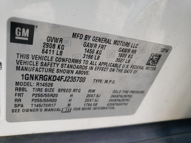 1GNKRGKD4FJ235700 - 2015 CHEVROLET TRAVERSE LT 白色 照片 13