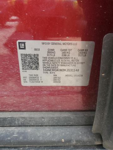 1GNERGKW2KJ131148 - 2019 CHEVROLET TRAVERSE LT Бордовий фото 13