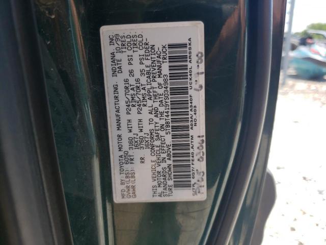 5TBBT4419YS034983 - 2000 TOYOTA TUNDRA ACCESS CAB მწვანე ფოტო 12