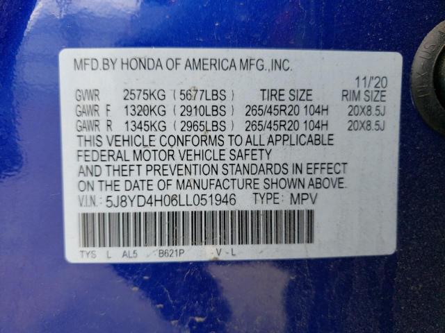 5J8YD4H06LL051946 - 2020 ACURA MDX A-SPEC BLUE photo 13