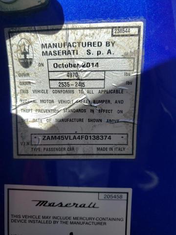 ZAM45VLA4F0138374 - 2015 MASERATI GRANTURISM S BLUE photo 12