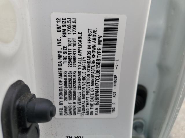 5J6RM4H77CL061508 - 2012 HONDA CR-V EXL WHITE photo 14