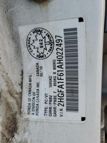 2HGFA1F61AH022497 - 2010 HONDA CIVIC LX-S 白色 照片 12