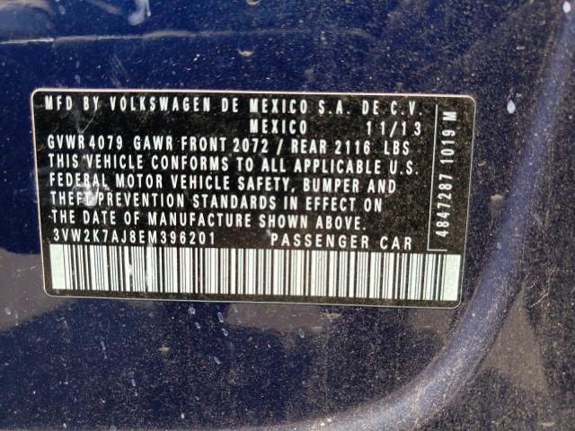 3VW2K7AJ8EM396201 - 2014 VOLKSWAGEN JETTA BASE 蓝色 照片 12