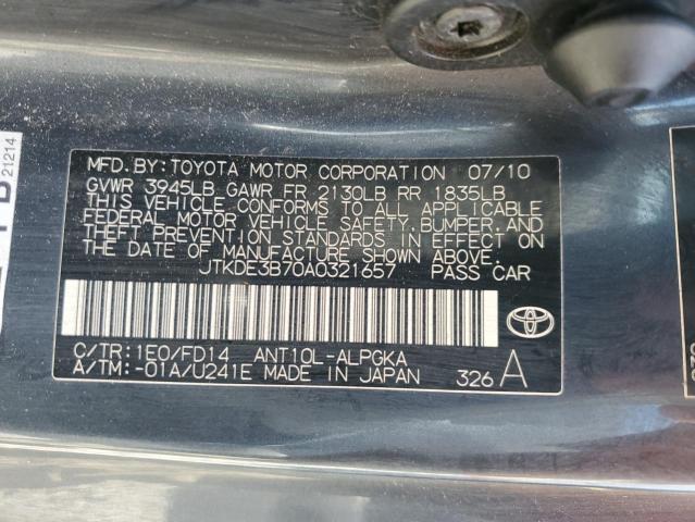 JTKDE3B70A0321657 - 2010 TOYOTA SCION TC GRAY photo 12