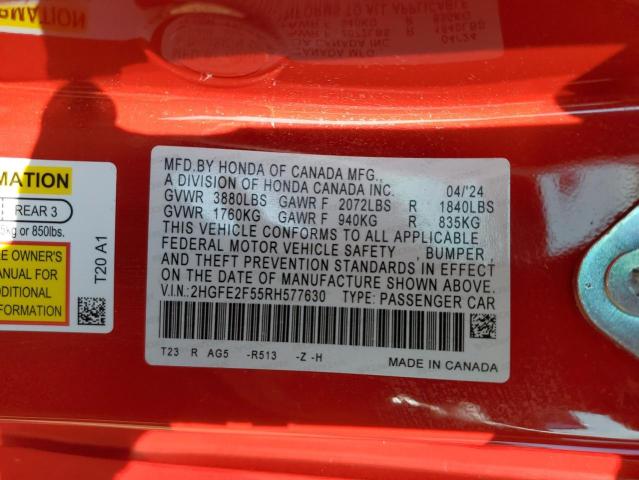 2HGFE2F55RH577630 - 2024 HONDA CIVIC SPORT Rot Foto 13