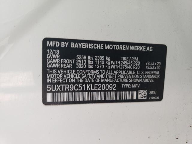 5UXTR9C51KLE20092 - 2019 BMW X3 XDRIVE30I WHITE photo 12