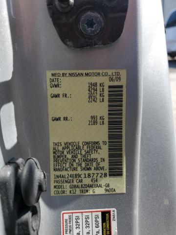 1N4AL24E89C187728 - 2009 NISSAN ALTIMA 2.5S SILVER photo 12