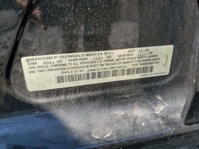 3VWEG71K67M079026 - 2007 VOLKSWAGEN JETTA WOLFSBURG 黑色 照片 12