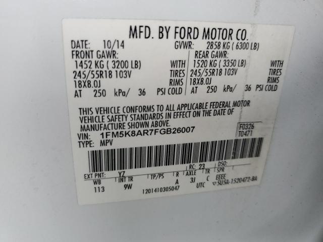 1FM5K8AR7FGB26007 - 2015 FORD EXPLORER POLICE INTERCEPTOR Biały zdjęcie 12