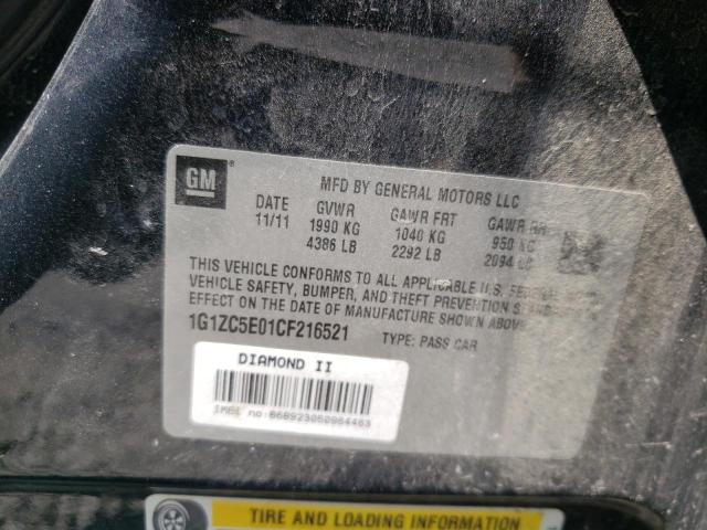 1G1ZC5E01CF216521 - 2012 CHEVROLET MALIBU 1LT BLACK photo 10