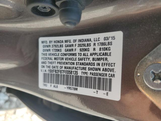 19XFB2F87FE058135 - 2015 HONDA CIVIC EX ნაცრისფერი ფოტო 12