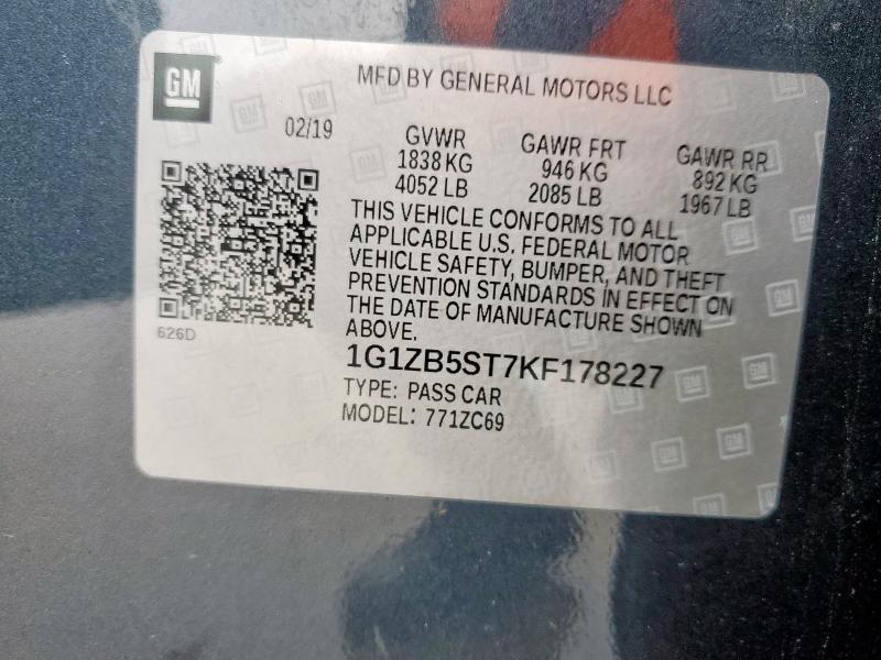 1G1ZB5ST7KF178227 - 2019 CHEVROLET MALIBU LS Mavi fotoğraf 12