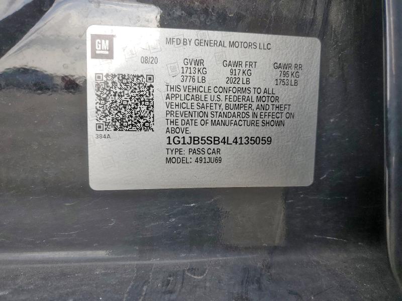 1G1JB5SB4L4135059 - 2020 CHEVROLET SONIC LS BLACK photo 12