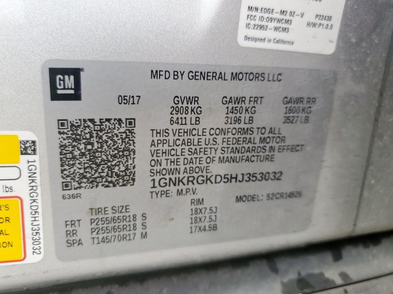 1GNKRGKD5HJ353032 - 2017 CHEVROLET TRAVERSE LT 银色 照片 13