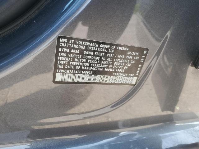 1VWCM7A34FC108922 - 2015 VOLKSWAGEN PASSAT SEL GRAY photo 12
