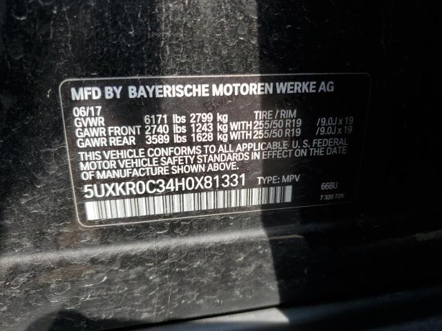 5UXKR0C34H0X81331 - 2017 BMW X5 XDRIVE35I შავი ფოტო 13