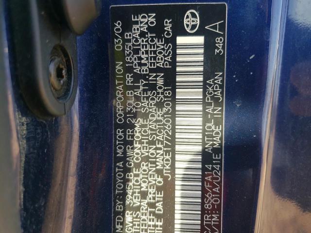 JTKDE177260130181 - 2006 TOYOTA SCION TC ლურჯი ფოტო 10