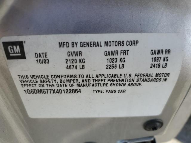 1G6DM577X40122864 - 2004 CADILLAC CTS SILVER photo 12